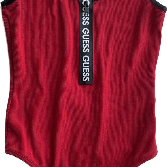 Guess Jacey Logo Tape Bodysuit Rugby Red Sz Small New with Tags Fourth of July - Picture 3 of 8
